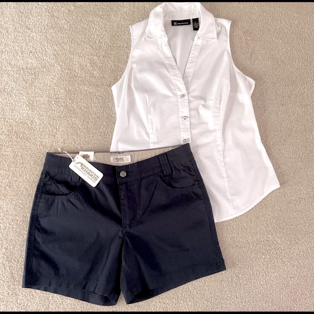 NWT Mountain Khakis Navy Shorts + INC Blouse Bundle